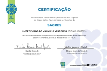 Sagres conquista novamente certificação no Programa Município VerdeAzul